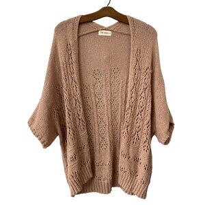 The Nines Cardigan Size Medium Large Tan Open Front Open Weave Cozy Knit Neutral